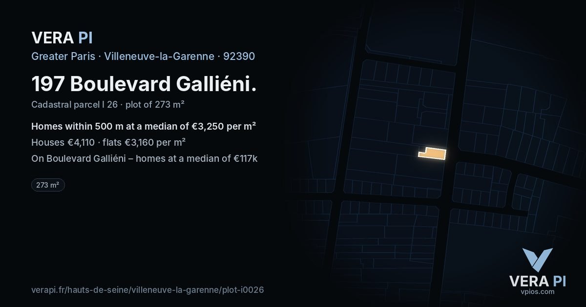 197 Boulevard Galliéni, Villeneuve-la-Garenne at night – the plot lit, the parcels around coloured by the prices near them