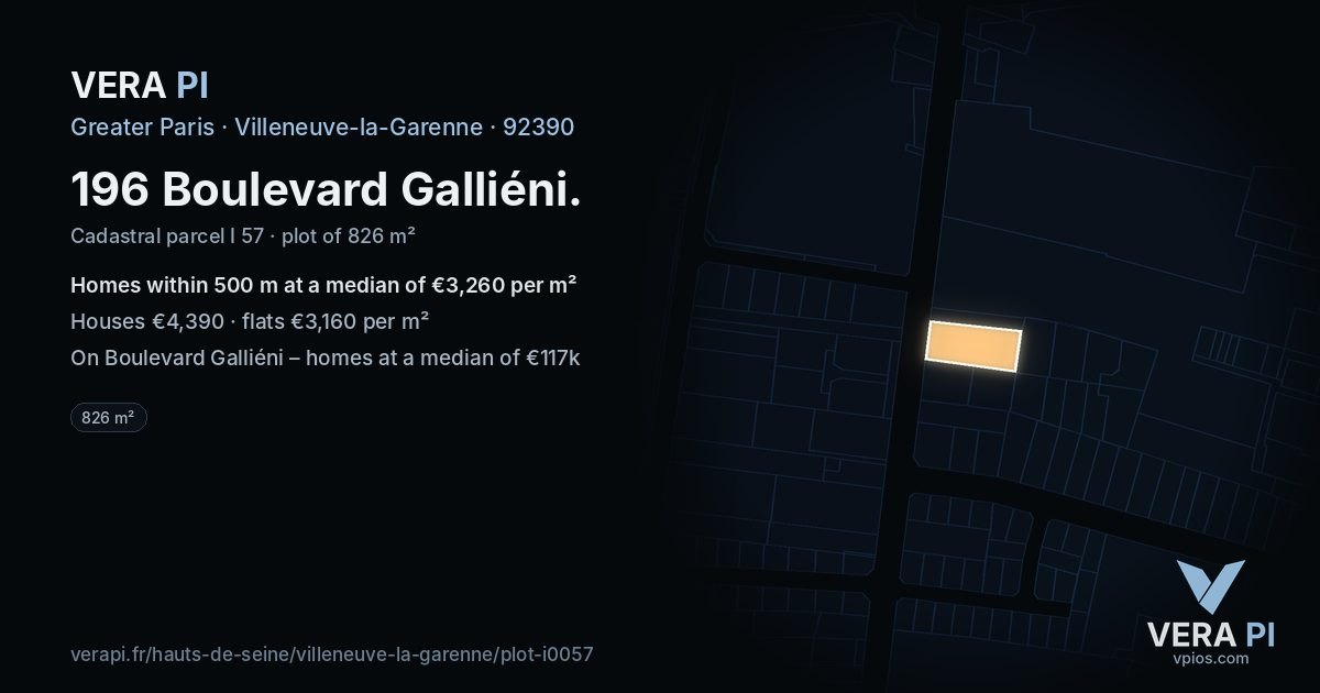 196 Boulevard Galliéni, Villeneuve-la-Garenne at night – the plot lit, the parcels around coloured by the prices near them