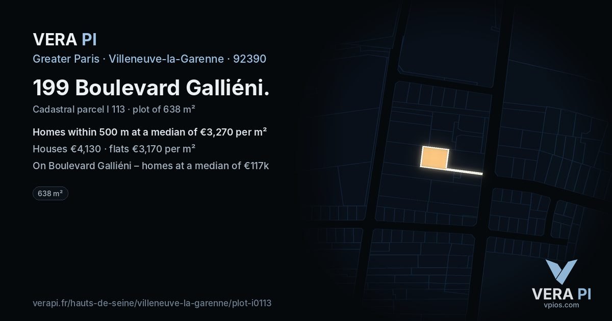 199 Boulevard Galliéni, Villeneuve-la-Garenne at night – the plot lit, the parcels around coloured by the prices near them