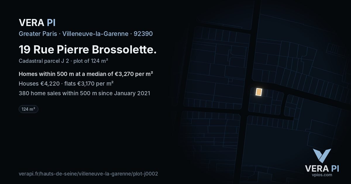 19 Rue Pierre Brossolette, Villeneuve-la-Garenne at night – the plot lit, the parcels around coloured by the prices near them