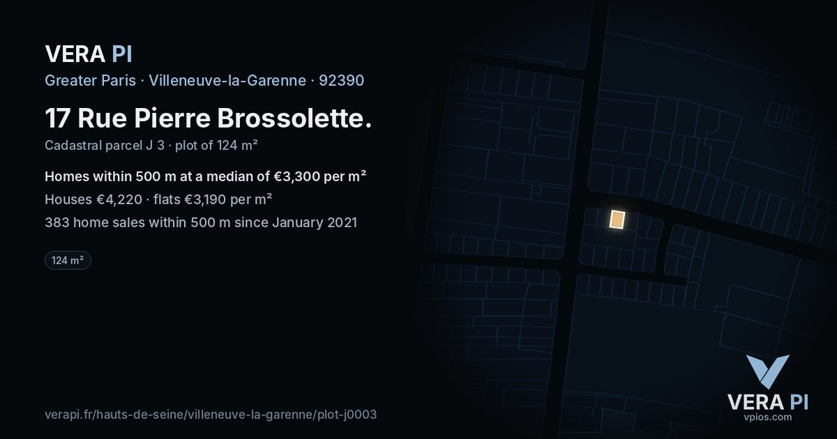 17 Rue Pierre Brossolette, Villeneuve-la-Garenne at night – the plot lit, the parcels around coloured by the prices near them
