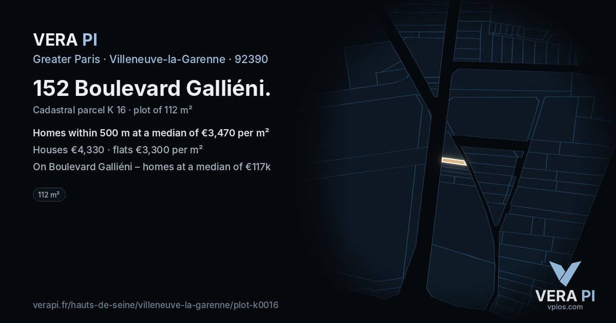 152 Boulevard Galliéni, Villeneuve-la-Garenne at night – the plot lit, the parcels around coloured by the prices near them