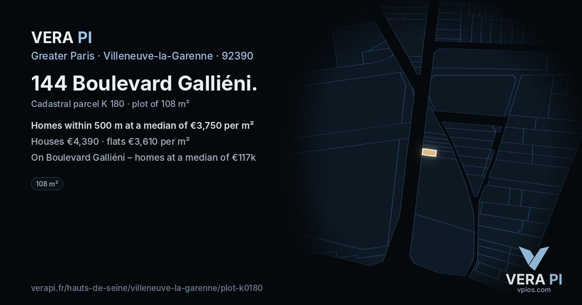 144 Boulevard Galliéni, Villeneuve-la-Garenne at night – the plot lit, the parcels around coloured by the prices near them