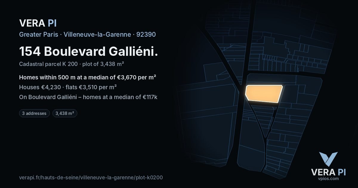 154 Boulevard Galliéni, Villeneuve-la-Garenne at night – the plot lit, the parcels around coloured by the prices near them