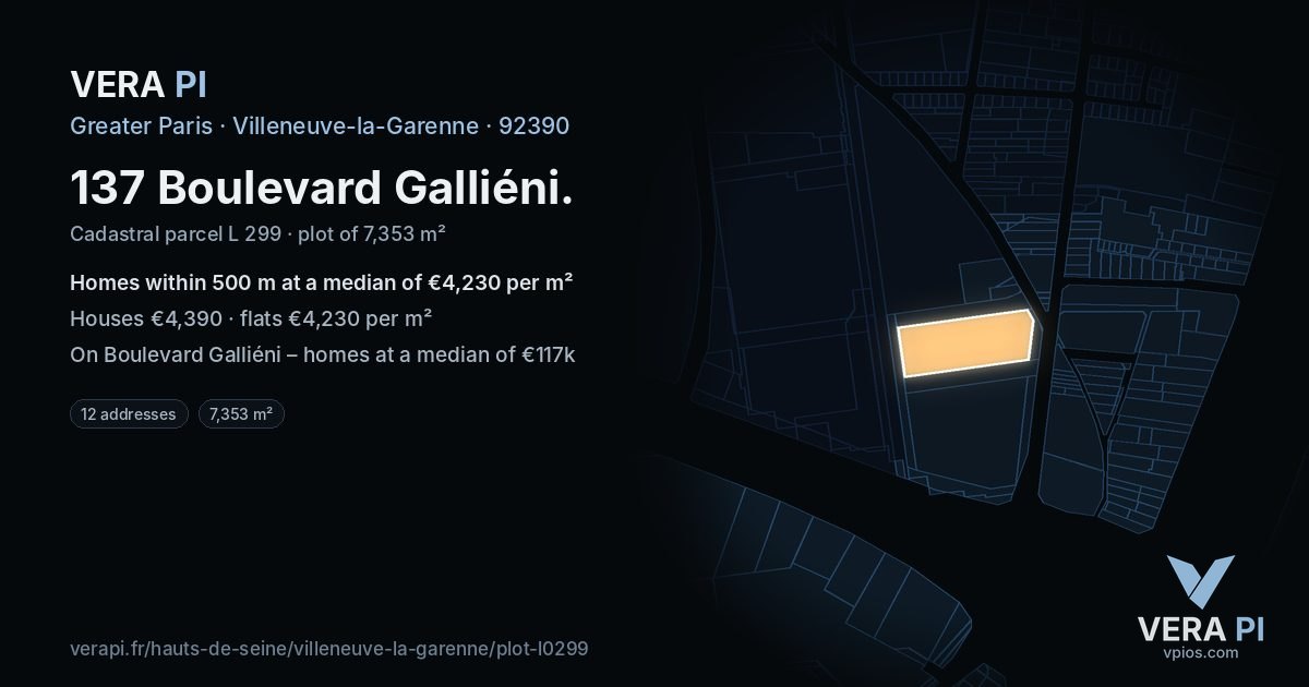 137 Boulevard Galliéni, Villeneuve-la-Garenne at night – the plot lit, the parcels around coloured by the prices near them