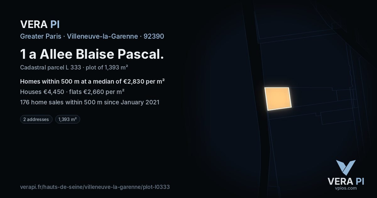 1 a Allee Blaise Pascal, Villeneuve-la-Garenne at night – the plot lit, the parcels around coloured by the prices near them