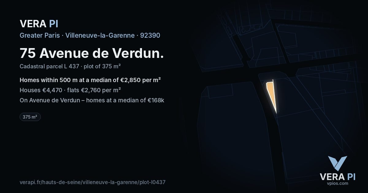 75 Avenue de Verdun, Villeneuve-la-Garenne at night – the plot lit, the parcels around coloured by the prices near them