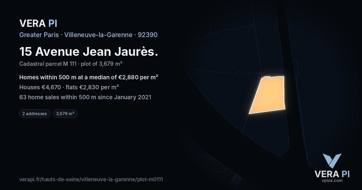 15 Avenue Jean Jaurès, Villeneuve-la-Garenne at night – the plot lit, the parcels around coloured by the prices near them