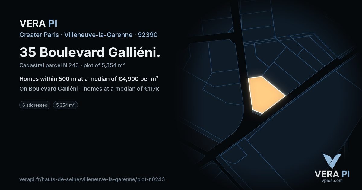 35 Boulevard Galliéni, Villeneuve-la-Garenne at night – the plot lit, the parcels around coloured by the prices near them