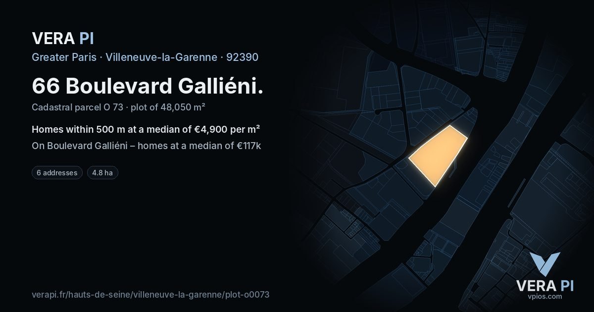 66 Boulevard Galliéni, Villeneuve-la-Garenne at night – the plot lit, the parcels around coloured by the prices near them