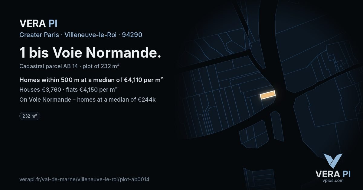 1 bis Voie Normande, Villeneuve-le-Roi at night – the plot lit, the parcels around coloured by the prices near them