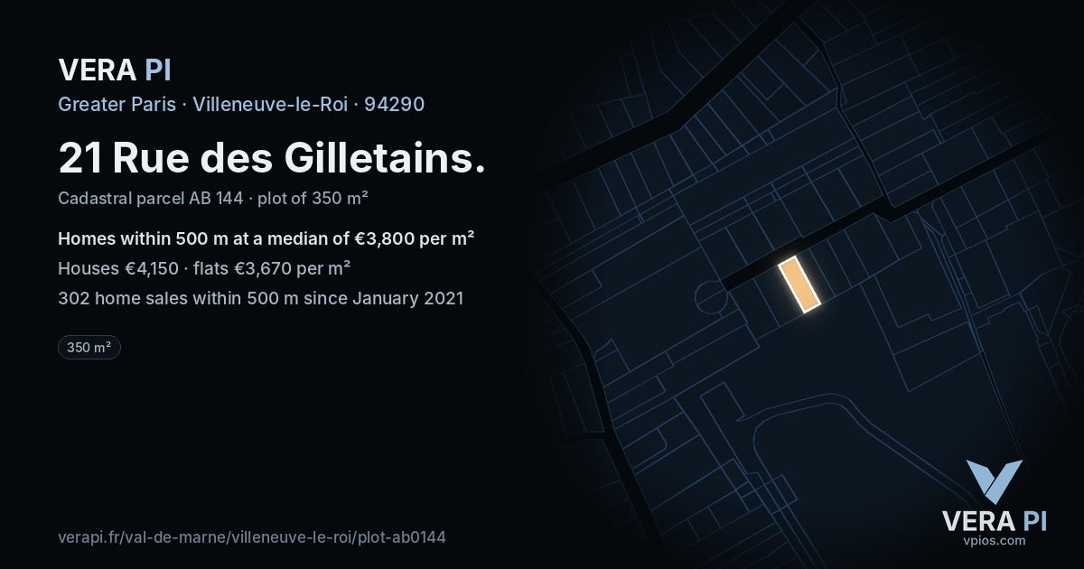 21 Rue des Gilletains, Villeneuve-le-Roi at night – the plot lit, the parcels around coloured by the prices near them