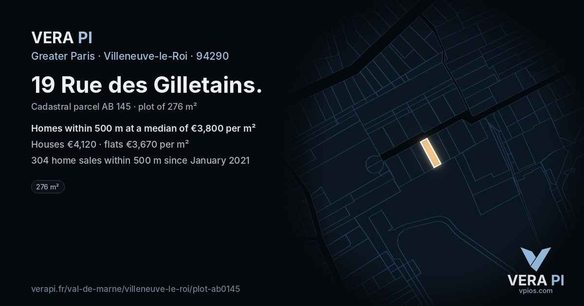 19 Rue des Gilletains, Villeneuve-le-Roi at night – the plot lit, the parcels around coloured by the prices near them