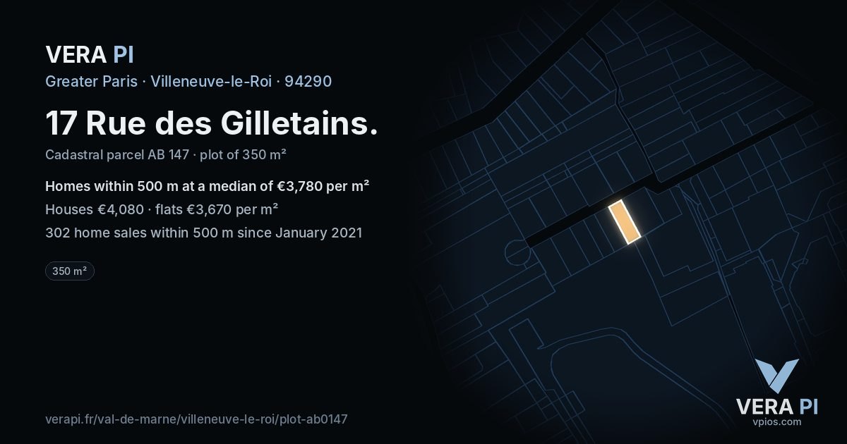 17 Rue des Gilletains, Villeneuve-le-Roi at night – the plot lit, the parcels around coloured by the prices near them
