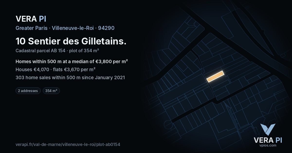 10 Sentier des Gilletains, Villeneuve-le-Roi at night – the plot lit, the parcels around coloured by the prices near them
