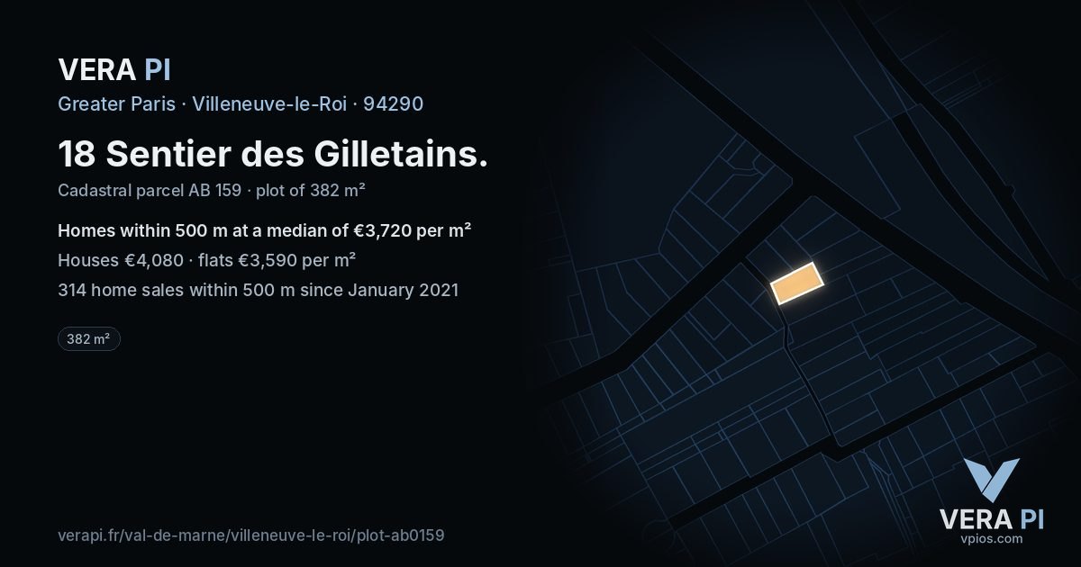 18 Sentier des Gilletains, Villeneuve-le-Roi at night – the plot lit, the parcels around coloured by the prices near them