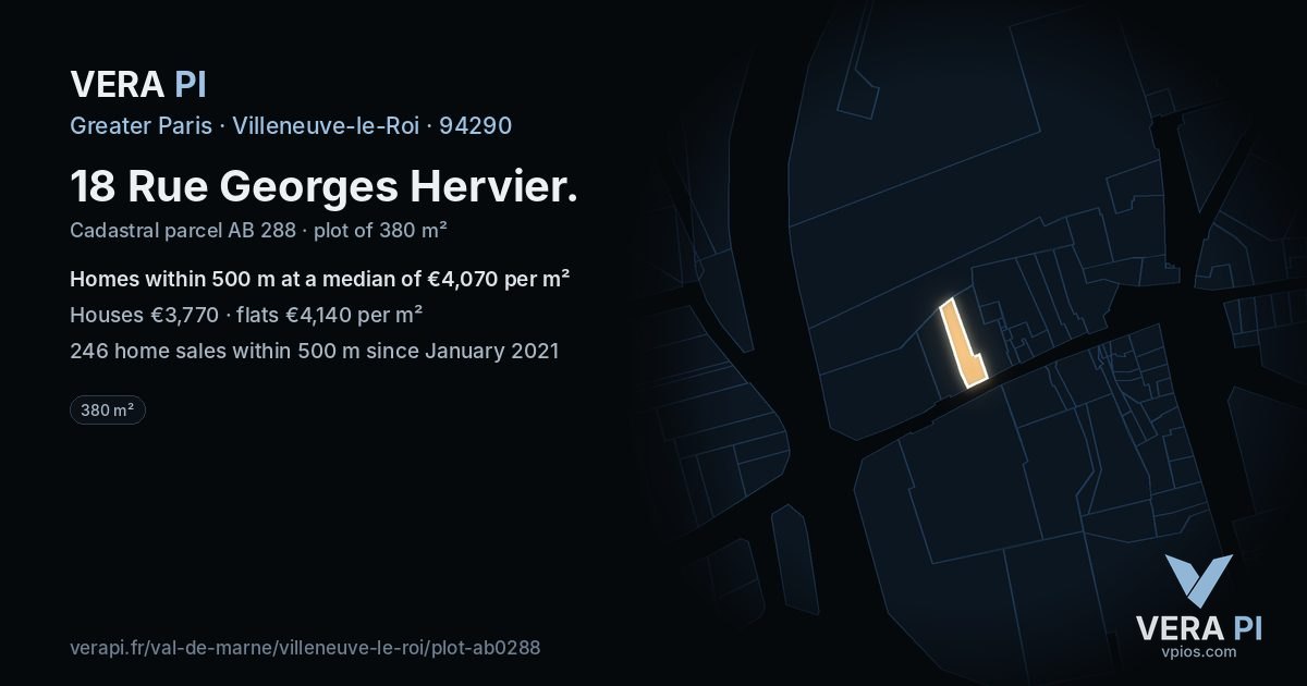 18 Rue Georges Hervier, Villeneuve-le-Roi at night – the plot lit, the parcels around coloured by the prices near them