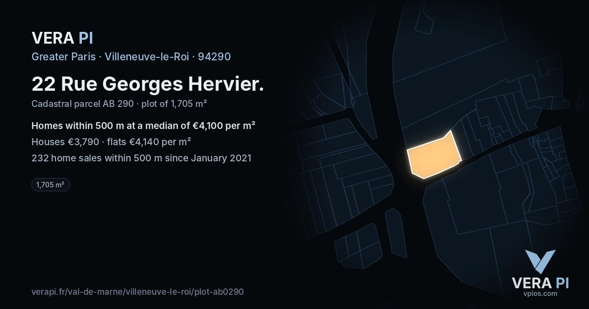 22 Rue Georges Hervier, Villeneuve-le-Roi at night – the plot lit, the parcels around coloured by the prices near them