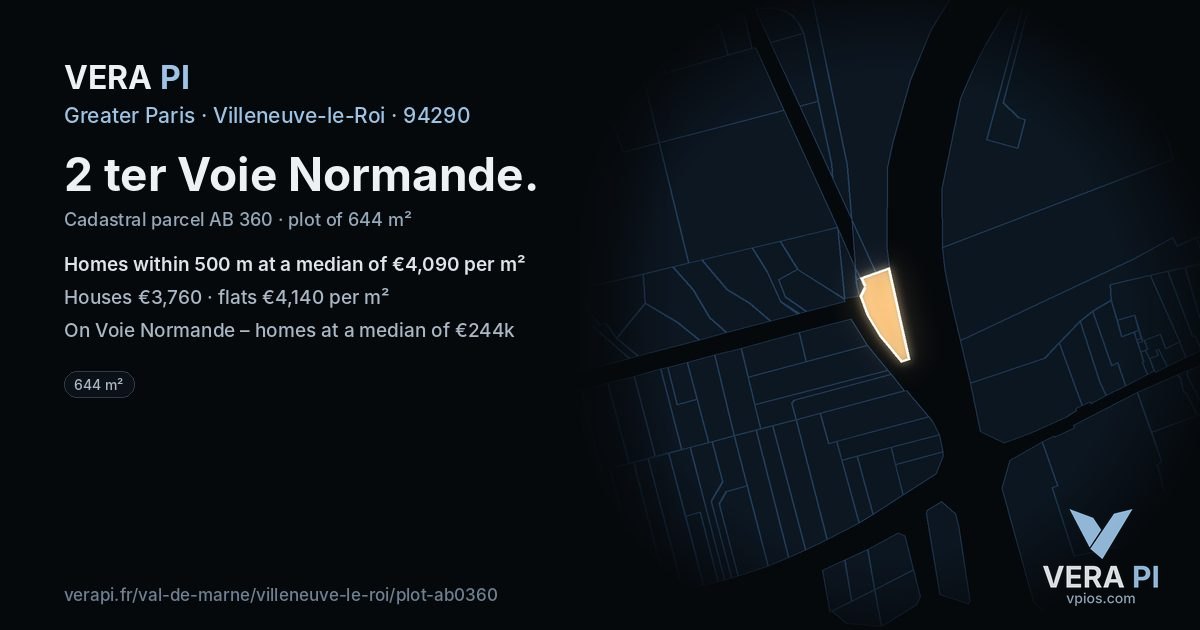 2 ter Voie Normande, Villeneuve-le-Roi at night – the plot lit, the parcels around coloured by the prices near them