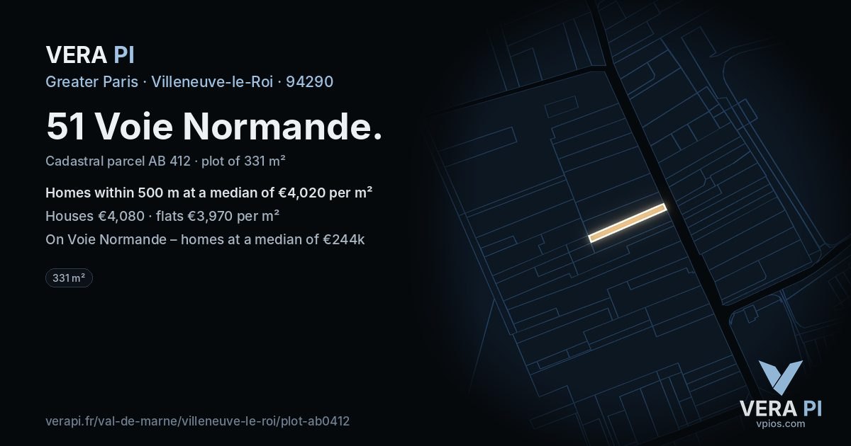 51 Voie Normande, Villeneuve-le-Roi at night – the plot lit, the parcels around coloured by the prices near them