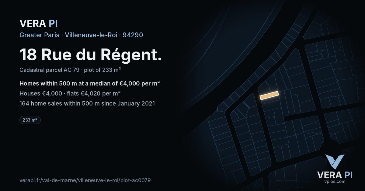 18 Rue du Régent, Villeneuve-le-Roi at night – the plot lit, the parcels around coloured by the prices near them