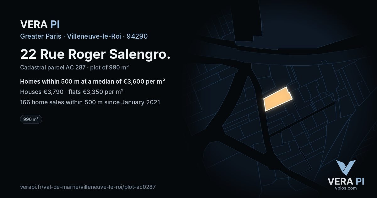 22 Rue Roger Salengro, Villeneuve-le-Roi at night – the plot lit, the parcels around coloured by the prices near them