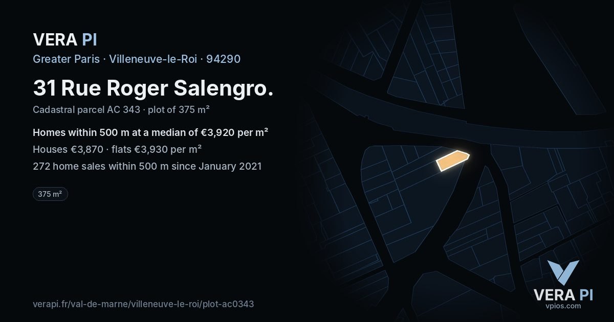 31 Rue Roger Salengro, Villeneuve-le-Roi at night – the plot lit, the parcels around coloured by the prices near them