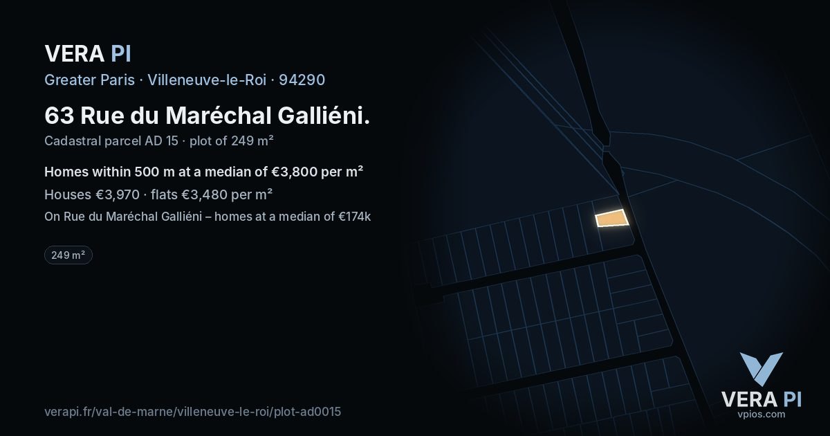 63 Rue du Maréchal Galliéni, Villeneuve-le-Roi at night – the plot lit, the parcels around coloured by the prices near them