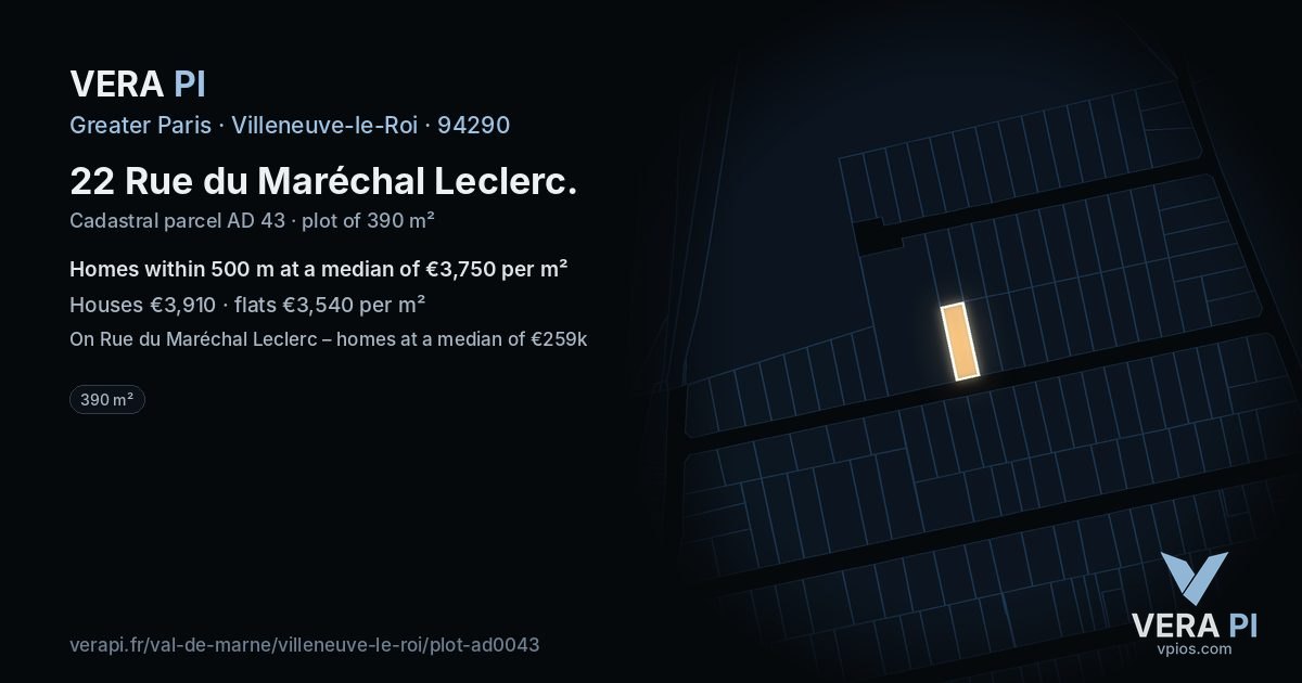 22 Rue du Maréchal Leclerc, Villeneuve-le-Roi at night – the plot lit, the parcels around coloured by the prices near them