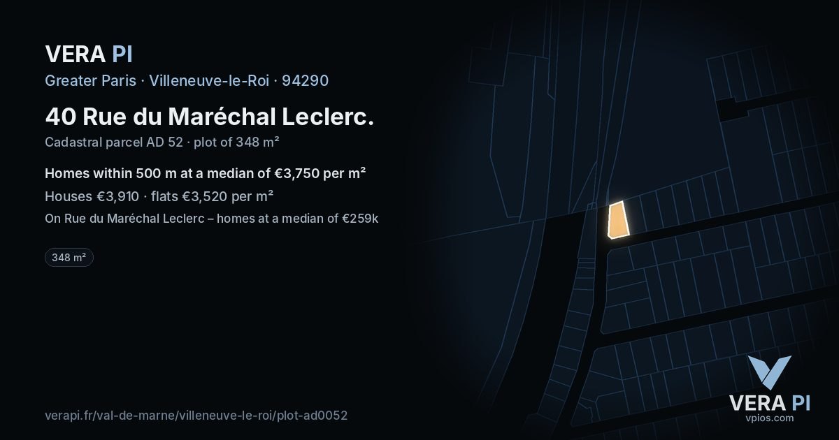 40 Rue du Maréchal Leclerc, Villeneuve-le-Roi at night – the plot lit, the parcels around coloured by the prices near them