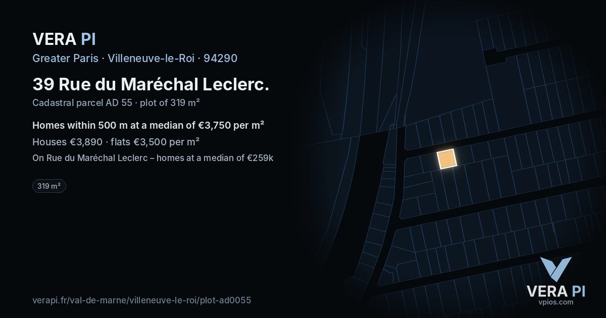 39 Rue du Maréchal Leclerc, Villeneuve-le-Roi at night – the plot lit, the parcels around coloured by the prices near them