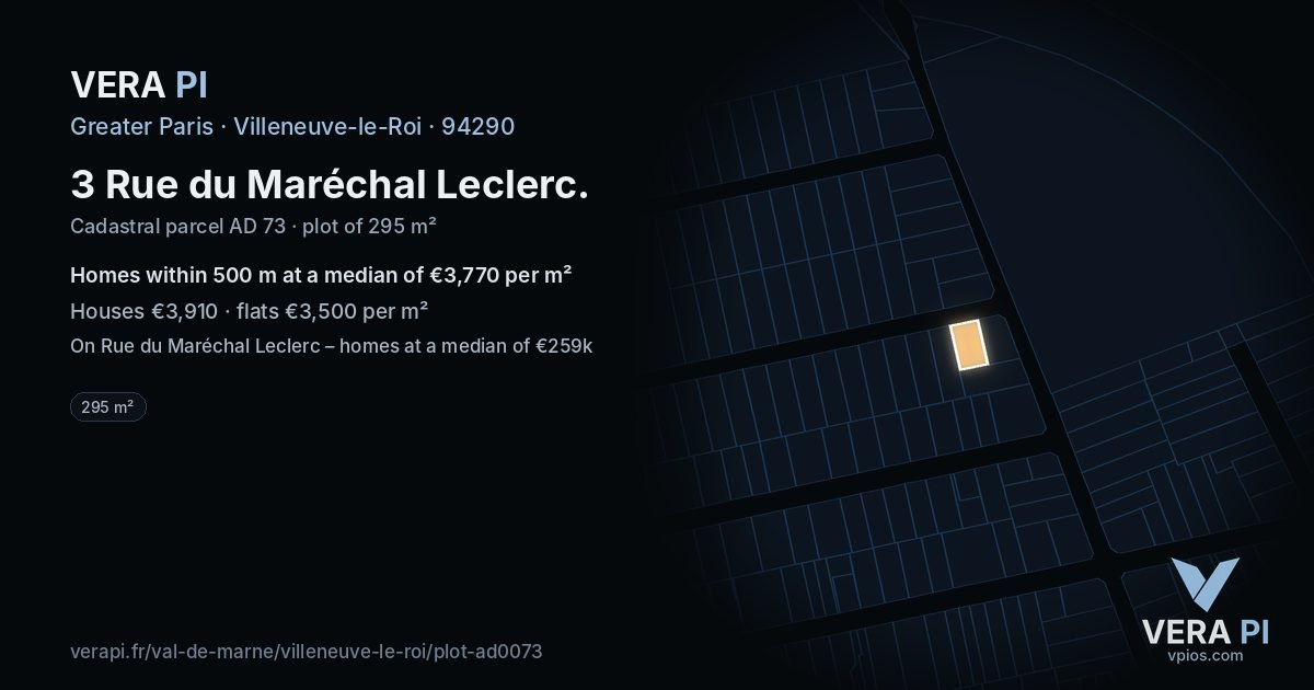 3 Rue du Maréchal Leclerc, Villeneuve-le-Roi at night – the plot lit, the parcels around coloured by the prices near them