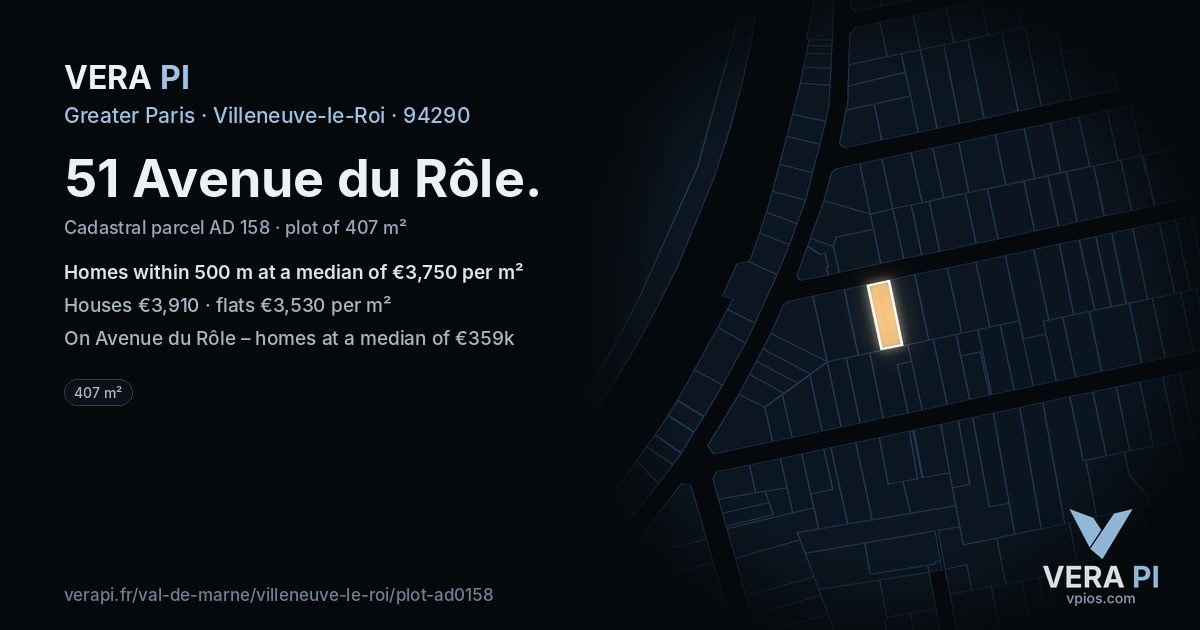 51 Avenue du Rôle, Villeneuve-le-Roi at night – the plot lit, the parcels around coloured by the prices near them