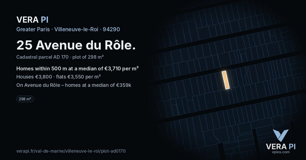 25 Avenue du Rôle, Villeneuve-le-Roi at night – the plot lit, the parcels around coloured by the prices near them