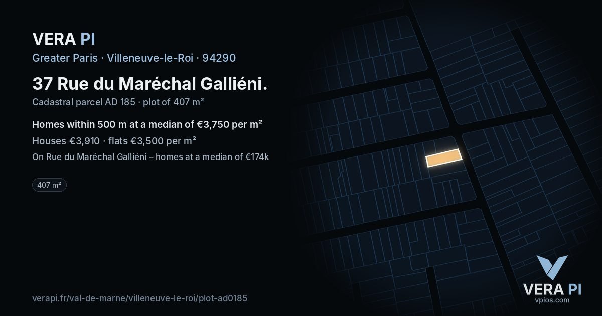 37 Rue du Maréchal Galliéni, Villeneuve-le-Roi at night – the plot lit, the parcels around coloured by the prices near them