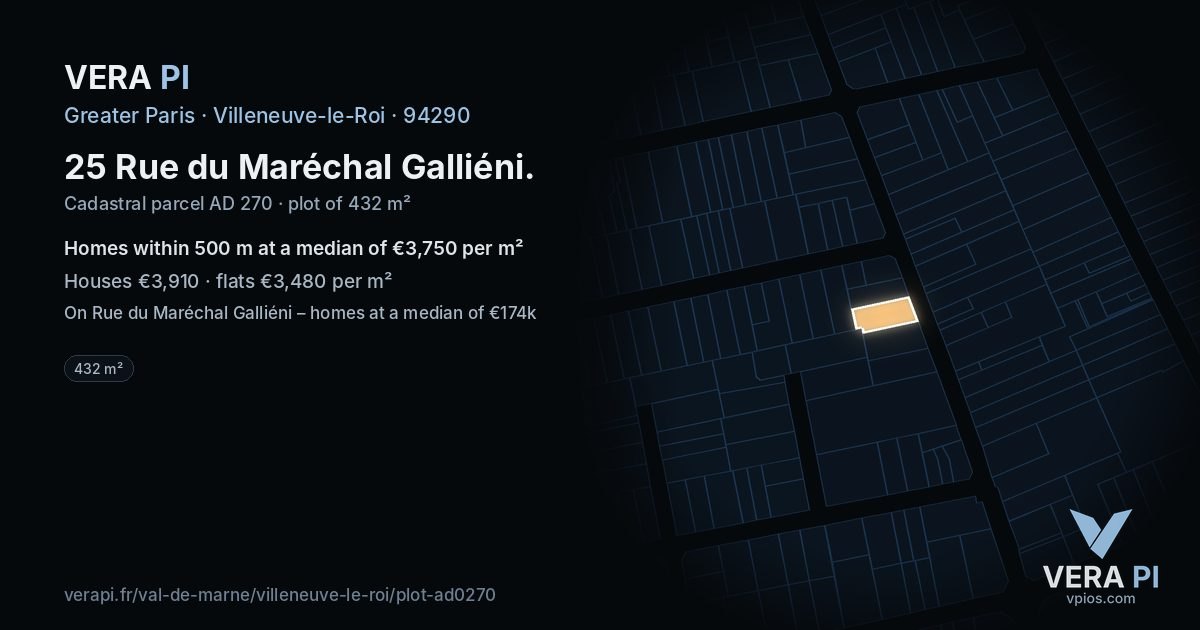 25 Rue du Maréchal Galliéni, Villeneuve-le-Roi at night – the plot lit, the parcels around coloured by the prices near them