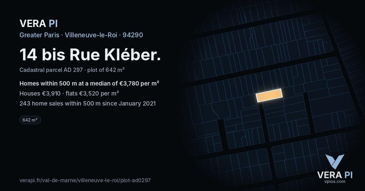 14 bis Rue Kléber, Villeneuve-le-Roi at night – the plot lit, the parcels around coloured by the prices near them