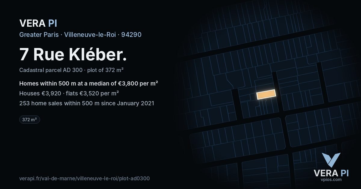 7 Rue Kléber, Villeneuve-le-Roi at night – the plot lit, the parcels around coloured by the prices near them