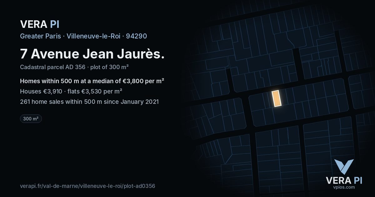 7 Avenue Jean Jaurès, Villeneuve-le-Roi at night – the plot lit, the parcels around coloured by the prices near them