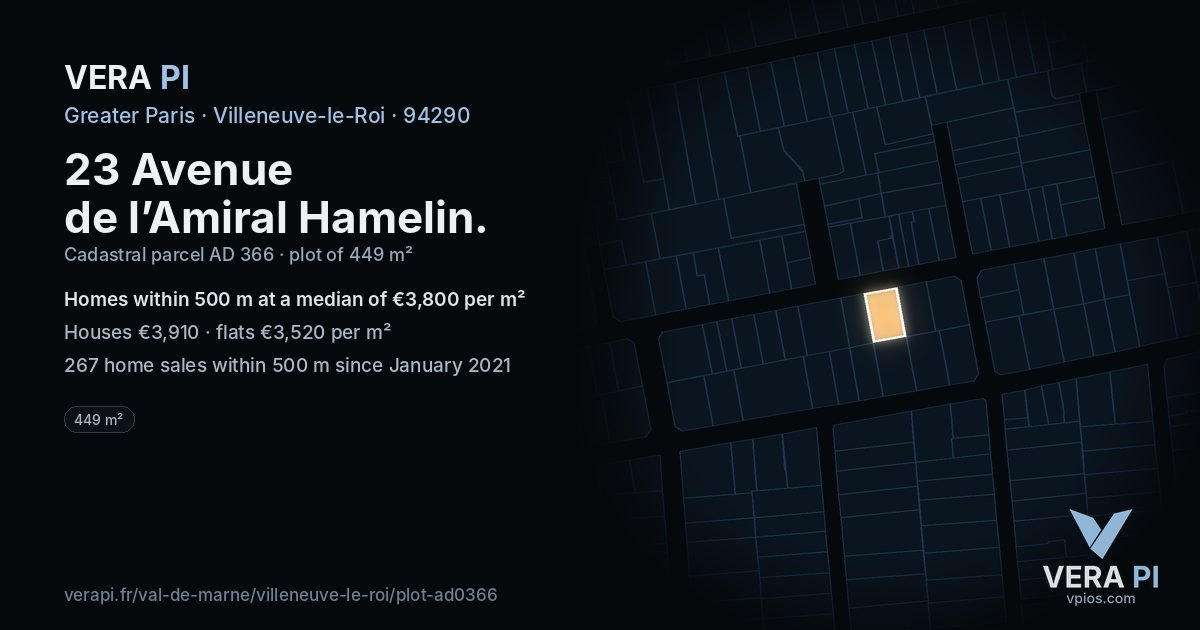23 Avenue de l’Amiral Hamelin, Villeneuve-le-Roi at night – the plot lit, the parcels around coloured by the prices near them