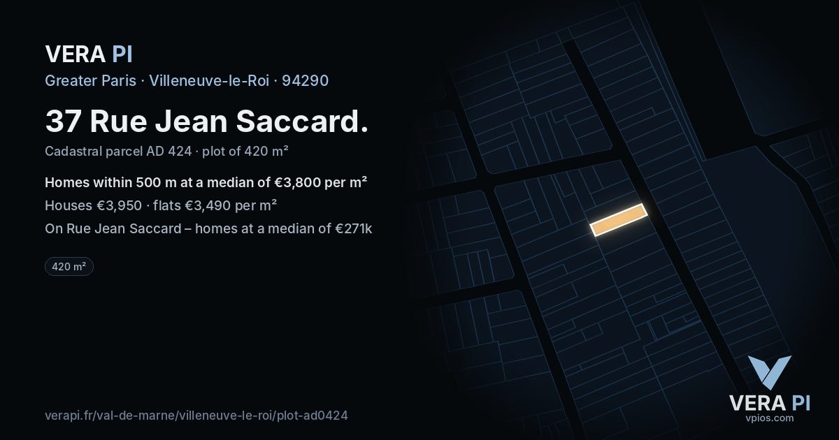 37 Rue Jean Saccard, Villeneuve-le-Roi at night – the plot lit, the parcels around coloured by the prices near them
