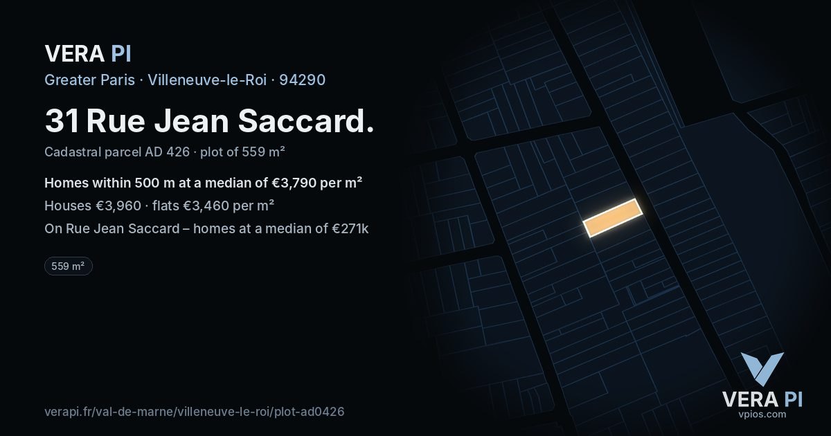 31 Rue Jean Saccard, Villeneuve-le-Roi at night – the plot lit, the parcels around coloured by the prices near them
