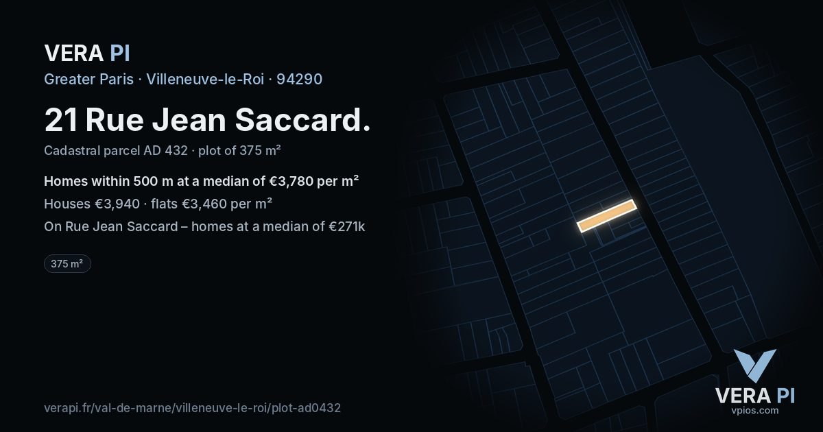 21 Rue Jean Saccard, Villeneuve-le-Roi at night – the plot lit, the parcels around coloured by the prices near them