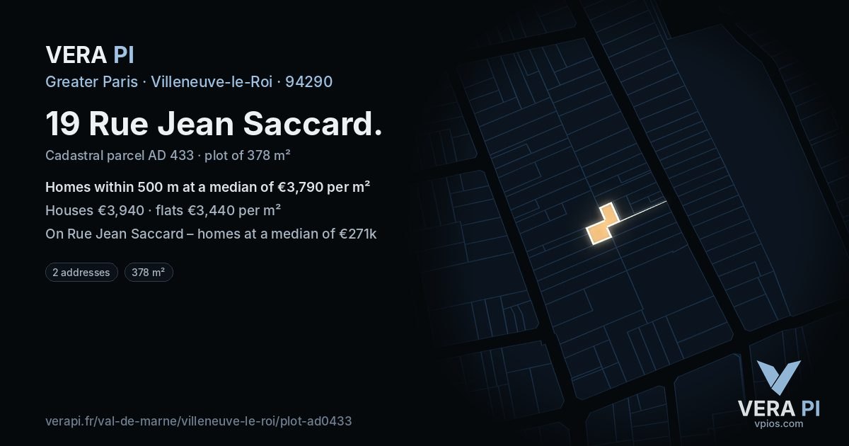 19 Rue Jean Saccard, Villeneuve-le-Roi at night – the plot lit, the parcels around coloured by the prices near them