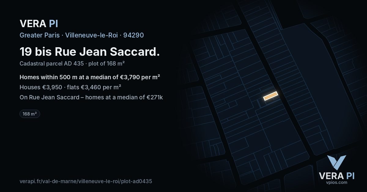 19 bis Rue Jean Saccard, Villeneuve-le-Roi at night – the plot lit, the parcels around coloured by the prices near them