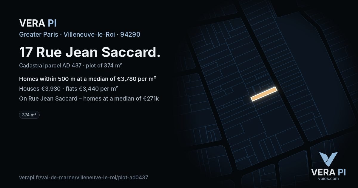17 Rue Jean Saccard, Villeneuve-le-Roi at night – the plot lit, the parcels around coloured by the prices near them
