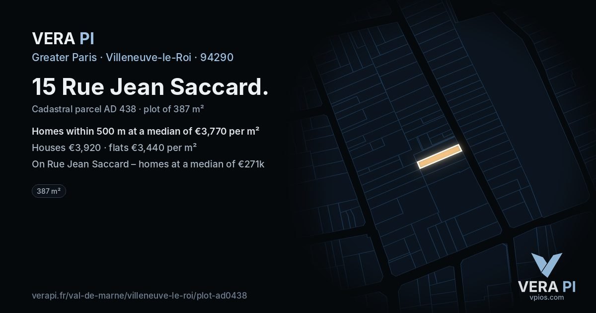 15 Rue Jean Saccard, Villeneuve-le-Roi at night – the plot lit, the parcels around coloured by the prices near them