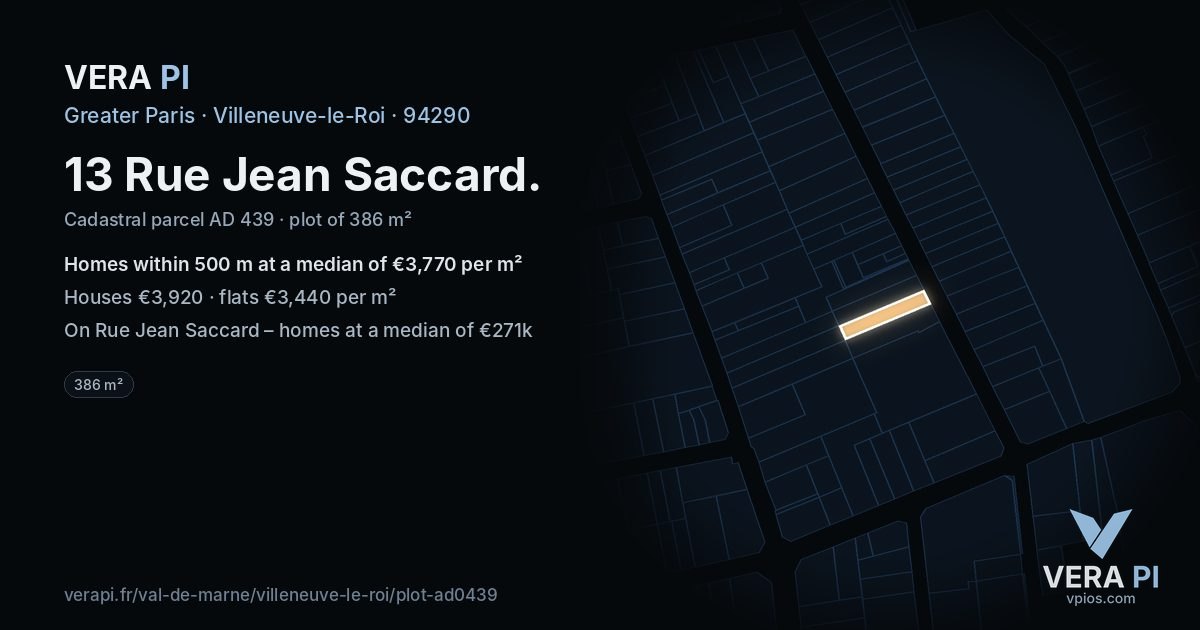 13 Rue Jean Saccard, Villeneuve-le-Roi at night – the plot lit, the parcels around coloured by the prices near them