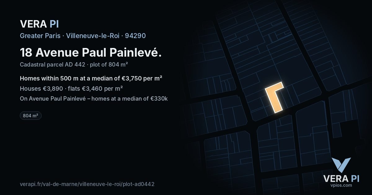 18 Avenue Paul Painlevé, Villeneuve-le-Roi at night – the plot lit, the parcels around coloured by the prices near them