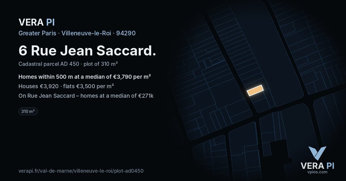 6 Rue Jean Saccard, Villeneuve-le-Roi at night – the plot lit, the parcels around coloured by the prices near them